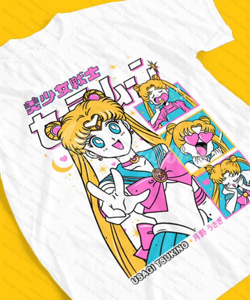 Summer New Sailor Moon Series Tshirts Family Version Adult Soft Loose Plussize Short Sleeves Mens Shirts Woman YK2 tshirts
