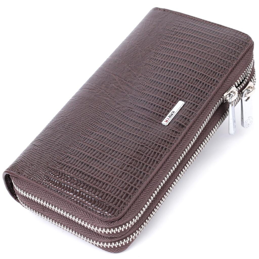 Roomy Men's Wallet-clutch with Two Compartments KARYA Wallet 22823 Wallet Made of Genuine Leather Brown
