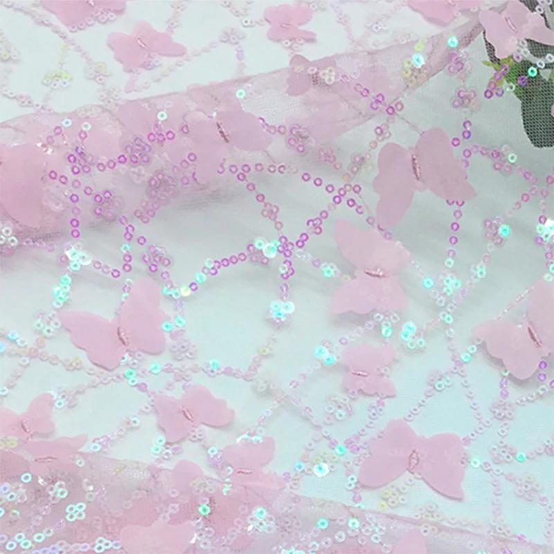 100X130Cm Embroidered 3D Butterfly Mesh Lace Fabric for for Diy Children's Clothing Women's Wedding Dress Apparel Sewing Fabric