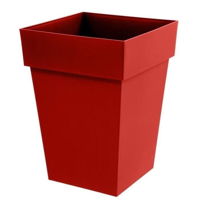EDA Pot de fleurs carré TOSCANE - 51 L - 39 x 39 x H 53 cm - Résistant gel et UV - Rouge rubis