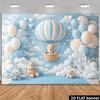 2D Hellblaue Kulisse, Teddybären & Heißluftballon Fotografie Hintergrund