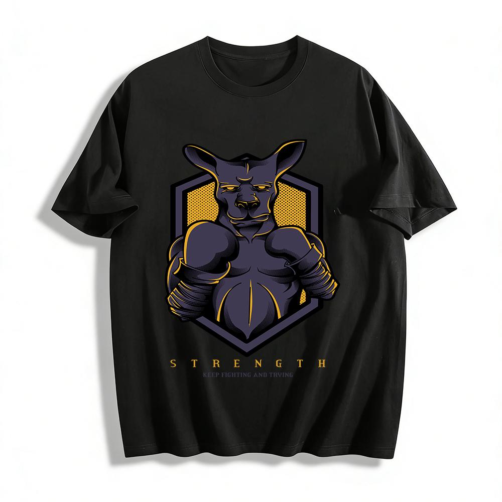 Strength Kangaroo Fighter Print Tee Keep Fighting Motivational Casual Top Pure cotton T-shirt XXS