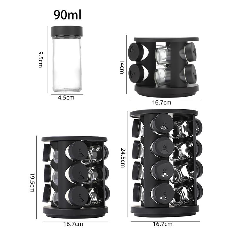 Rotating Spice Rack With Clear Glass Jars And Adjustable Lids 360 Degree Rotation For Home Kitchen Outdoor Camping Cooking