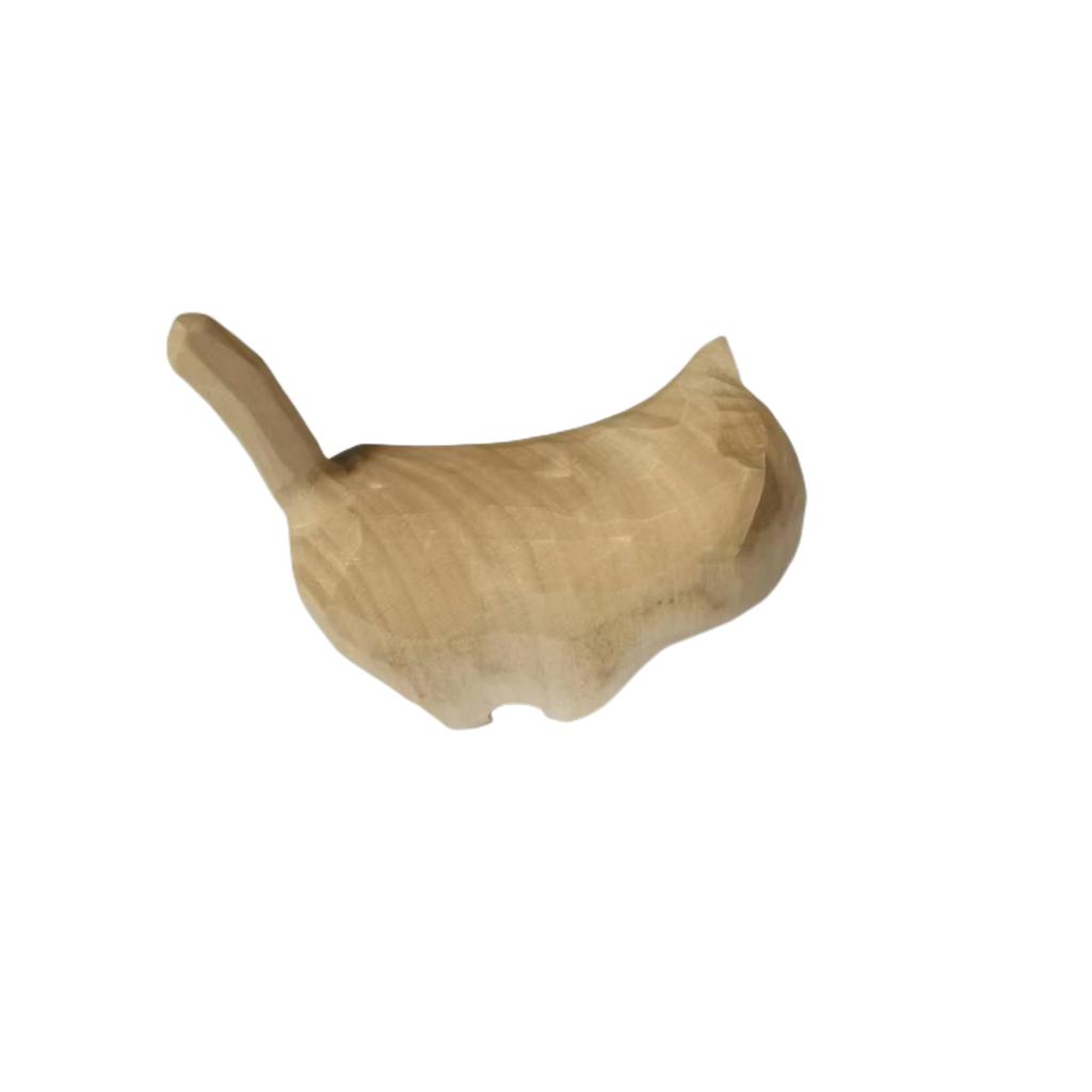 Cute Wooden Carving Cat Figurine Ornament DIY Colorless Cat Children Painting New Landscape Creation Toys Birthday Puzzle Gift