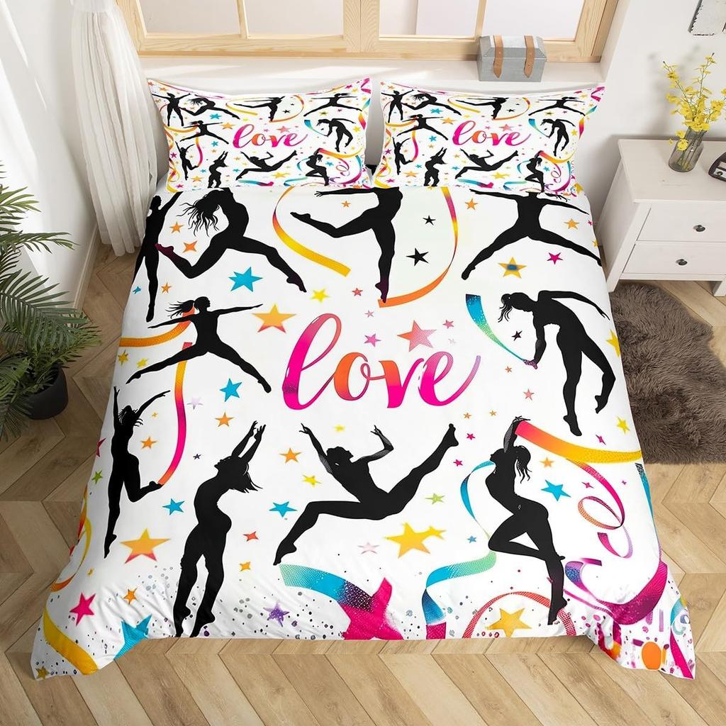 Comforter Gymnastics Gymnast Gifts Twin For Girls Teens Womengymnastics Lover Comforter Dancer Silhouette Bedding Set