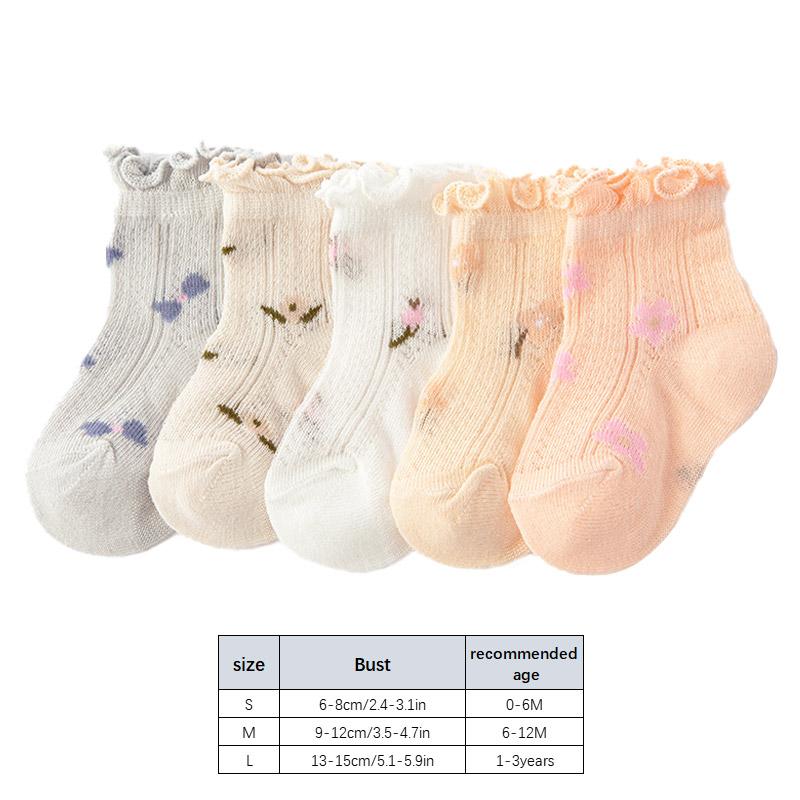 5 Pairs Baby Cotton Socks Summer Mesh Breathable Thin Toddler Girl Short Socks Cute Flower Kids Ankle Socks