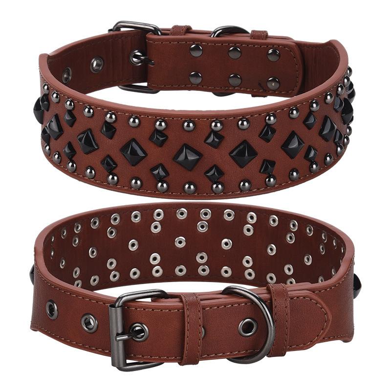 

Ошейник для питомца Большой Собачий Панк Ошейник с заклепками Шипованный Кожаный Ошейник для Собаки Защита от укусов L 66*5.0