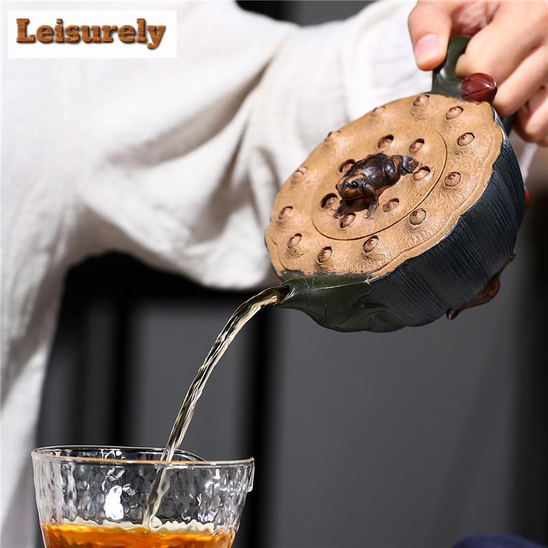 350ml Ancient Yixing Purple Clay Teapots Handmade Frog Lotus Seed Pot Raw Ore Section Mud Kettle With Strainer Zisha Tea Set Tea