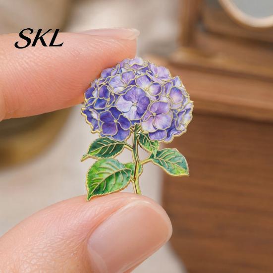 Hortensia Bloemen Broche Speld, Emaille Vorm Revers Gepolijste Randen Rugzak Olie Druppel Decoratief Speldje voor Jas Kragen Sjaals Canvas Tassen Legering