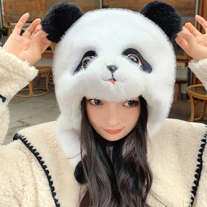 Winter Panda Plush Hat Furry Warm Windproof Cute Plush Hat Ear Protector New Panda Lei Feng Hat