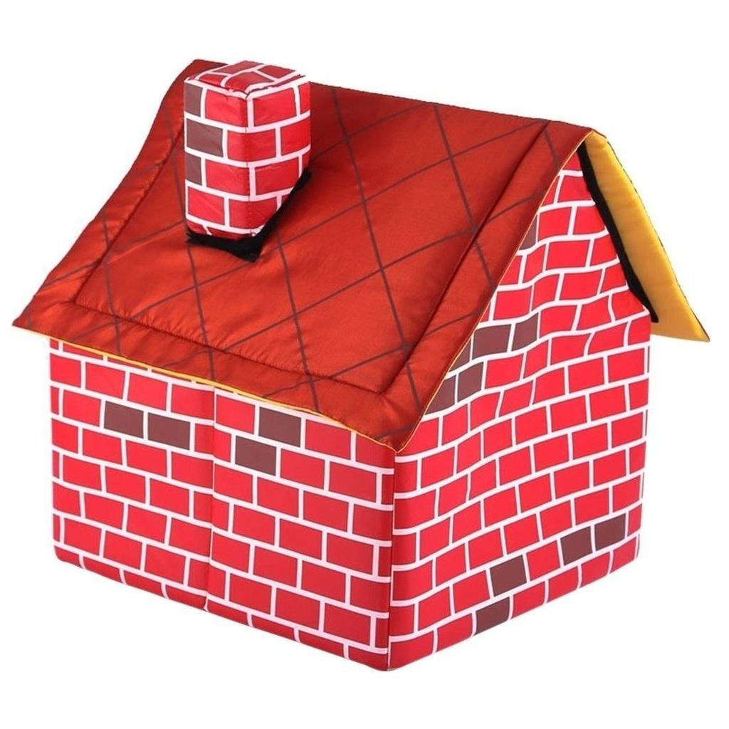Red House Shaped Pet Nest Available All Seasons Cat and Dog Nest Villas Removable and Washable Red Brick Pet Nest