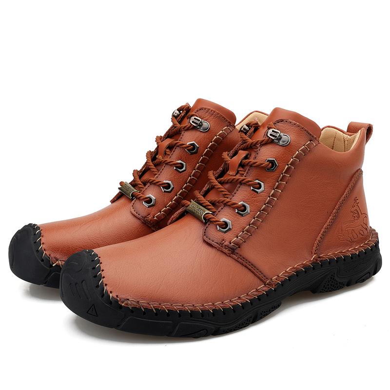 

Высокие повседневные кроссовки Мужские на шнуровке Натуральная кожа Плоская подошва Ботинки Высококачественная обувь для хайкинга Мужские Широкий носок Босоногие ботинки Шнуровка 38