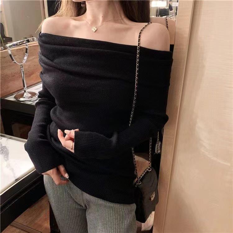 Early Autumn Off-Shoulder Slim-Fit Long-Sleeve T-Shirt for Women