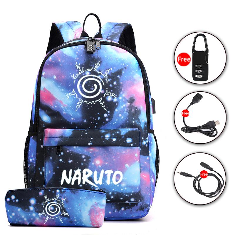 Sada 2 ks batohu Anime Naruto Cosplay batoh Akatsuki Sharingan Školní taška přes rameno pro teenagery Cestovní batoh na notebook