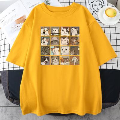 Meme Cats Puzzle Kreativität Bedruckte Herren-T-Shirts für den Strand, atmungsaktive, lustige Kleidung, Übergröße, lässige Baumwolloberteile, kurzärmelig