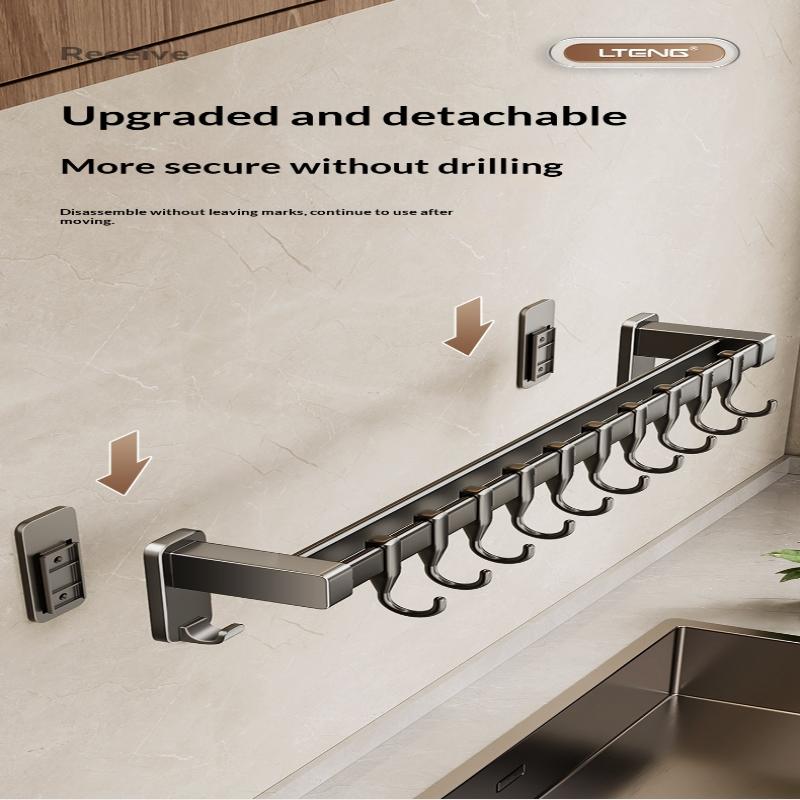 Multi-functional Wall-mounted Knife Holder with No-drill Kitchen Hooks for Easy Hanging and Organization