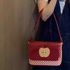 Japanese Style Cute Red Apple Plaid Shoulder Bag Women Premium Contrast Color Leather Crossbody Bag Ladies Sweet Vintage Handbag