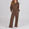 Damen Zweiteilige Outfits Herbst Casual Halber Reißverschluss Trainingsanzug Lounge Set Langarm Pullover Oberteil Und Weitbeinige Hose Trainingsanzug Sets