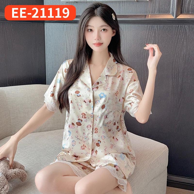 Wind French Women'S Pajamas Summer Thin Ice Silk Short-Sleeved Suit Silk Cool Jacquard Loungewear Real Shot