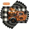 11.81*17.72inch Buffalo Plaid Truck Halloween Placemats 4/6pcs for Kitchen Table Holiday Party Decoration