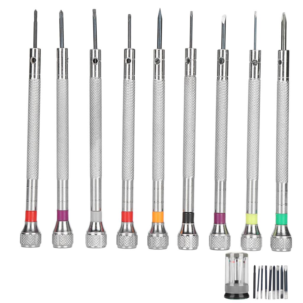 9pcs Watch Screwdrivers Set with Base Alloy Slot Cross Watch Screwdrivers Accessories