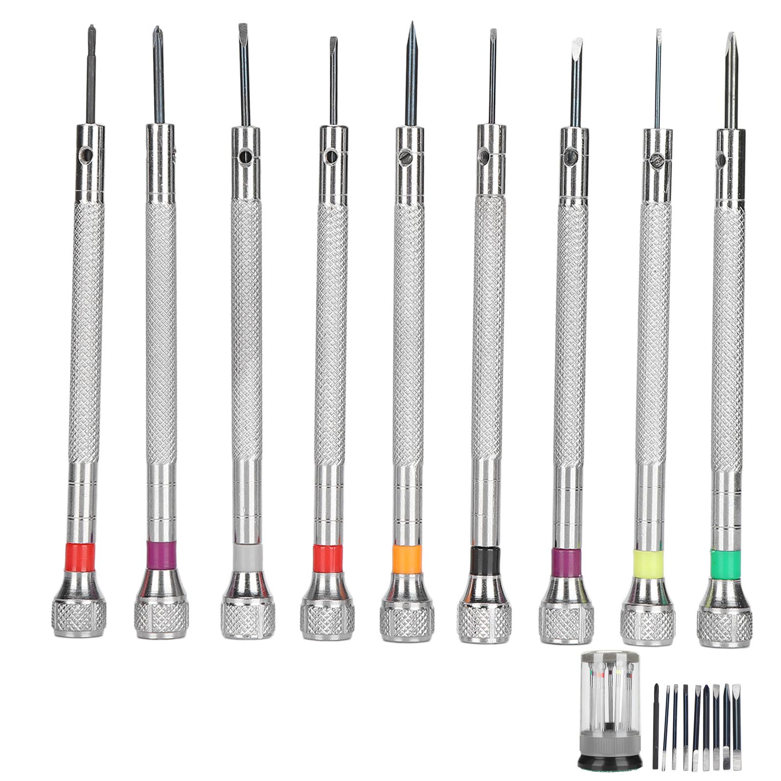 

Набор из 9 часовых отверток с основанием, сплавные шлицевые крестовые часовые отвертки, аксессуары