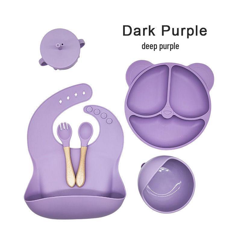 Silicone Children's Tableware Set - 6-Piece Divided Plate & Bowl Feeding Kit