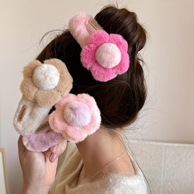 Fluffy Flower Duckbill Hair Clip, Sweet Knitted Fabric Hair Accessory for Parties