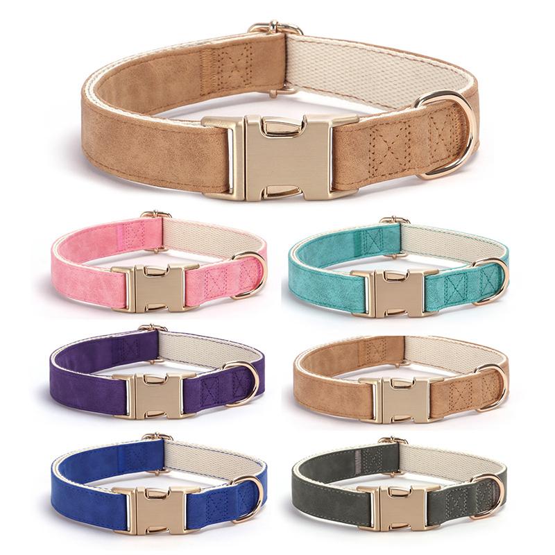Adjustable Soft Suede Leather Dog Collar with Metal Buckle Fashional Durable Anti-Escape Dog Necklace Collares Para Perro