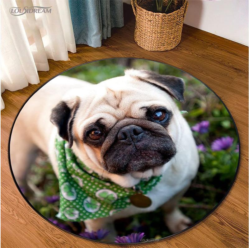 Cute Dog Cat Cartoon Round Area Rug Carpet for Living Room Bedroom Table Kid Play Un-slip Floor Mat Decor Tapete Peludo Alfombra
