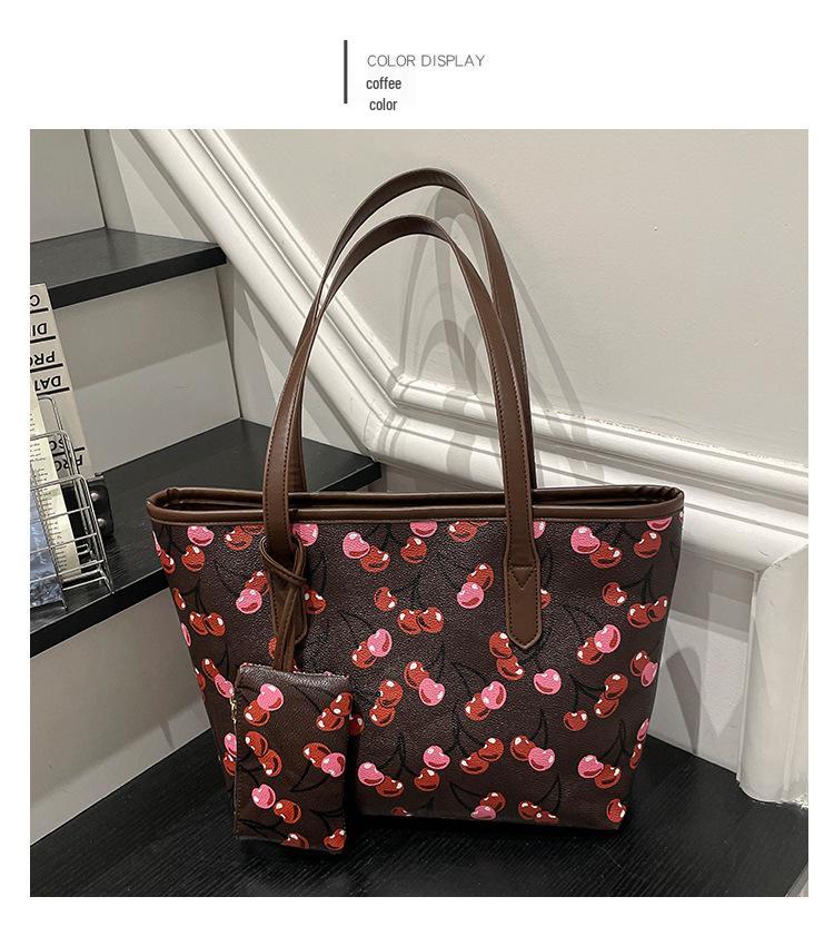 Korean Style Cherry Print Large Capacity Tote Bag
