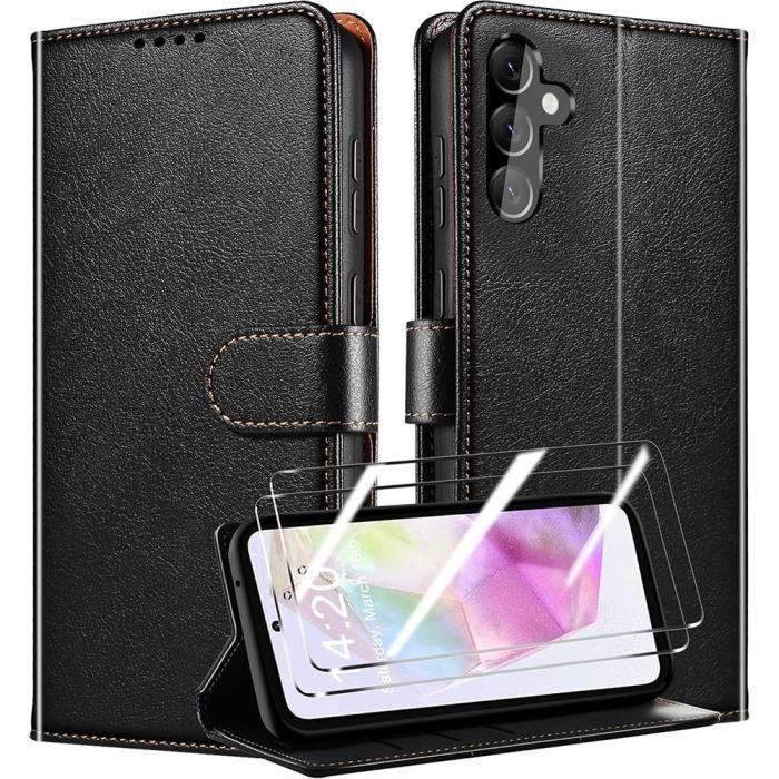 Coque de protection - BOOLING - Samsung Galaxy A35 5G - Cuir PU et TPU antichoc - Fonction de support réglable
