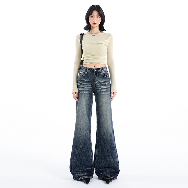 American Spice Girl Low Waist and Slightly Pulled Jeans Women's Autumn New Loose and Skinny Legs Flared Pants