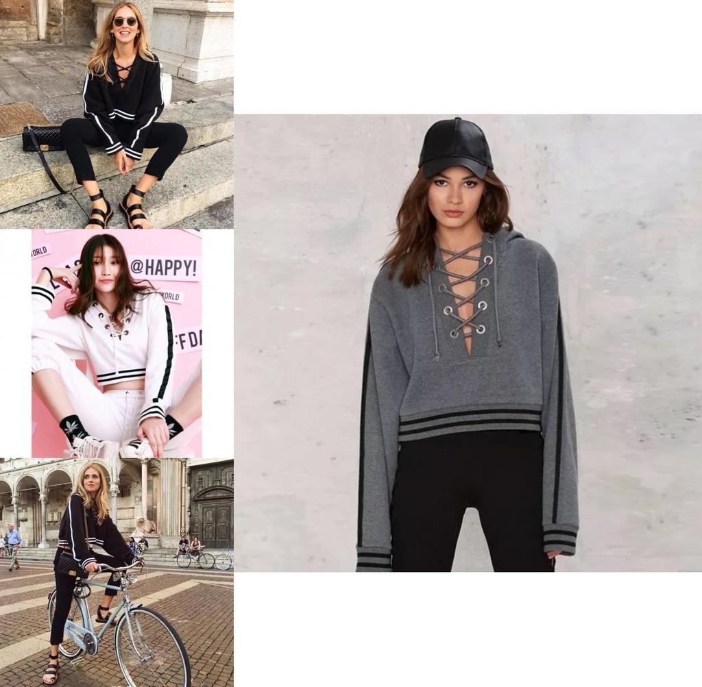 Trendy Long Sleeve Pullover Hoodie With Lace-up Design For Women In Cotton Blend