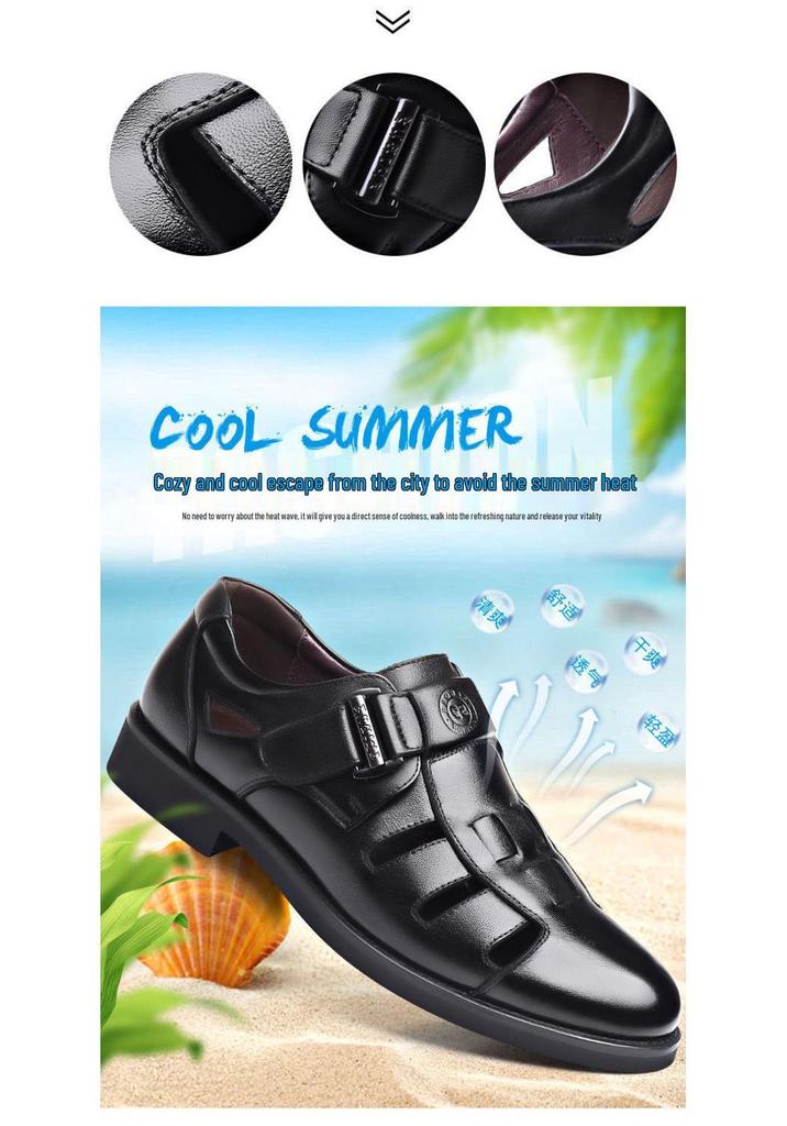 Men's 2025 Summer Closed-Toe Leather Sandals – Breathable, Hollowed Design, Perfect for Elderly Dads