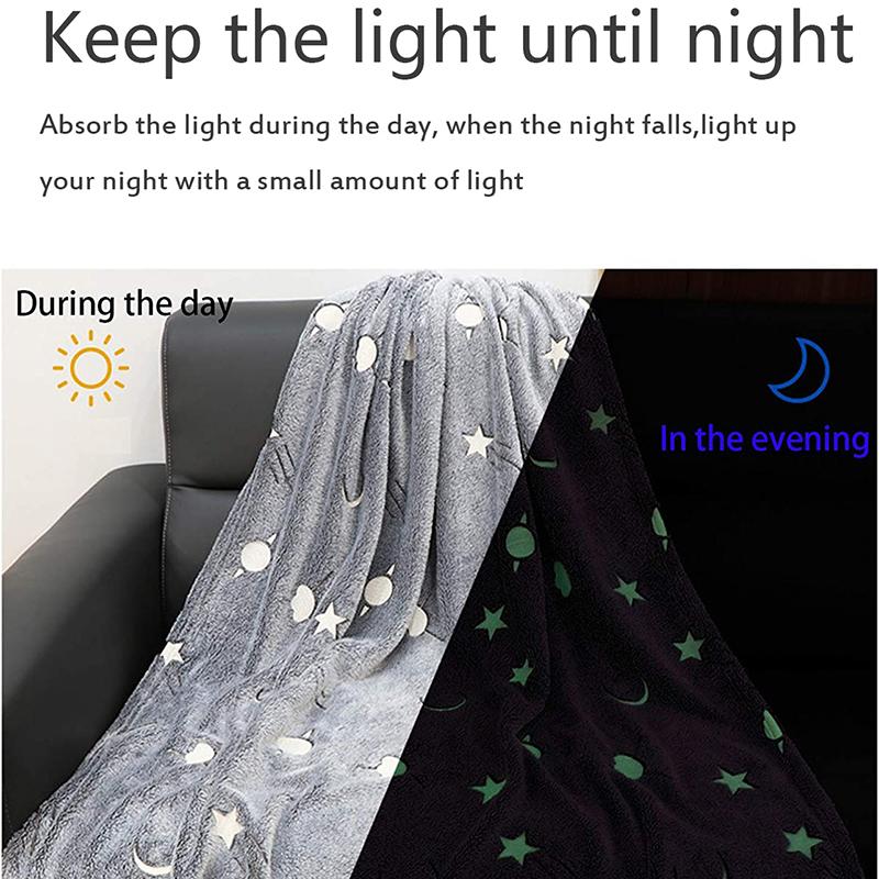 Luminous Flannel Blanket Creative Star and Moon Pattern Soft Fleece Blanket Suitable For All Seasons