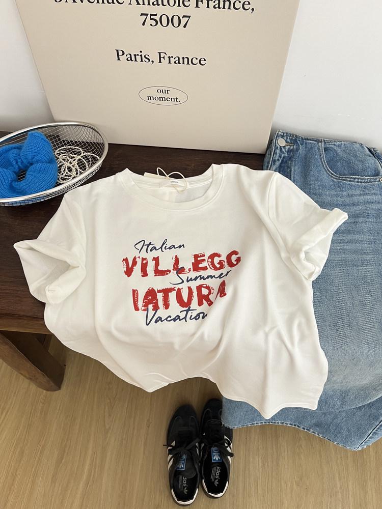 2026 Spring/Summer Women’s Minimalist Korean Red Letter Round Neck Short Sleeve Loose T-shirt 3XL