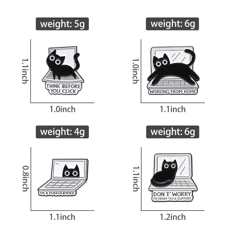 Punk Creative Black Kitten Enamel Pins Cartoon Cat Loves Work Brooch Custom Denim Lapel Badge Backpack Funny Animal Jewelry Gift