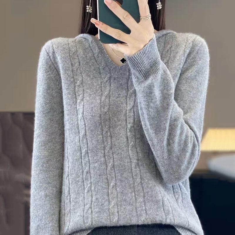 2026 Autumn/Winter Women's Hooded Knit Cashmere Hoodie - Soft & Fluffy Base Layer, Red New Year Edition