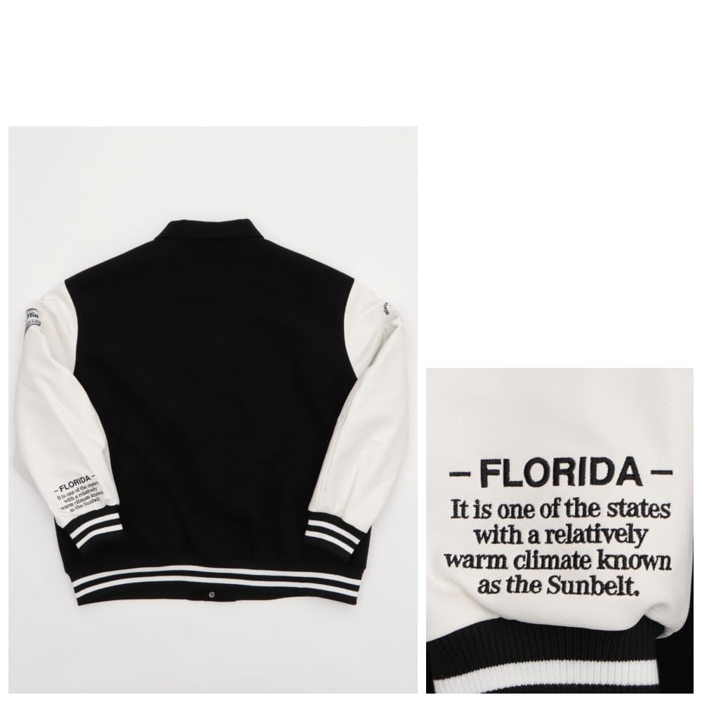 WEGO Melton Patch Stadium Street Loose Oversized Size Black Men's Jacket, Unisex, Style, Fit, Silhouette, Fall/Winter Clothing, Gift, M,