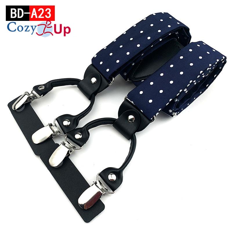 Suspensórios masculinos adultos em forma de Y com 6 clipes em tecido jacquard de couro com alça traseira elástica ajustável com ganchos giratórios e tiras elásticas nas costas em Y