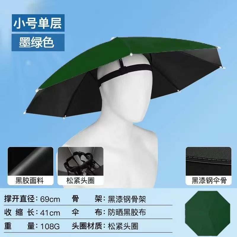 Hands Free Headwear Umbrella Hat Adjustable Strap Lightweight Portable 69cm Diameter Outdoor Protection Sun Rain Shield