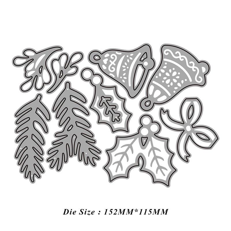 Металлические высечки  Рождественское растение и колокольчик  для DIY скрапбукинга