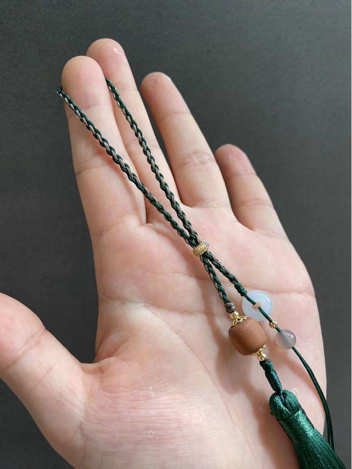 Two-Tone Woven Tassel Charm with Hetian Jade Safety Buckle Pendant 