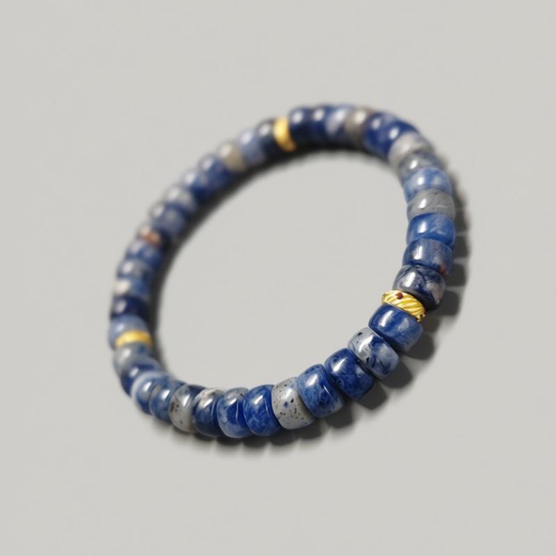 

Браслет з натурального енергетичного каменю з синіми прожилками: Духовні, Унісекс Прикраси та Подарунок-Бажання S (14-15cm) Blue Bridge Gold Charm