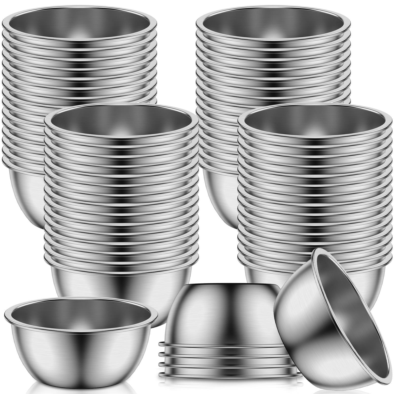 60/240Pcs Sauce Dipping Bowl 304 Stainless Steel Dipping Cups Round Sauce Dishes 55ml Mini Reusable Seasoning Cups Dipping Cups