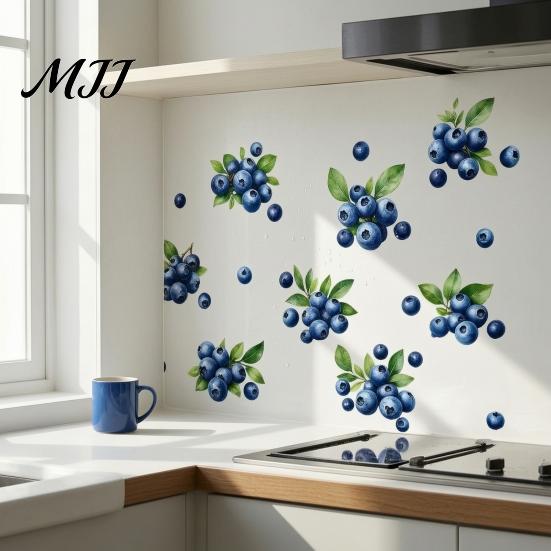 Dekorative Aufkleber für Glastüren Blaubeer-Wandaufkleber, Abziehbar und Aufklebbar Aquarell-Frucht-Aufkleber, Abnehmbare Boho Wasserdichte Fensteraufkleber Kunst Baby