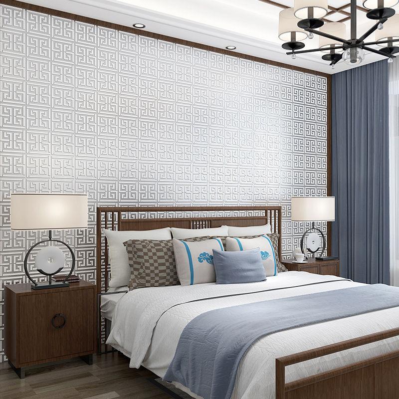 Grå silver svartvit modern geometrisk gitterpräglad textur 3D-tapet El Study bakgrundsdekorationstapet