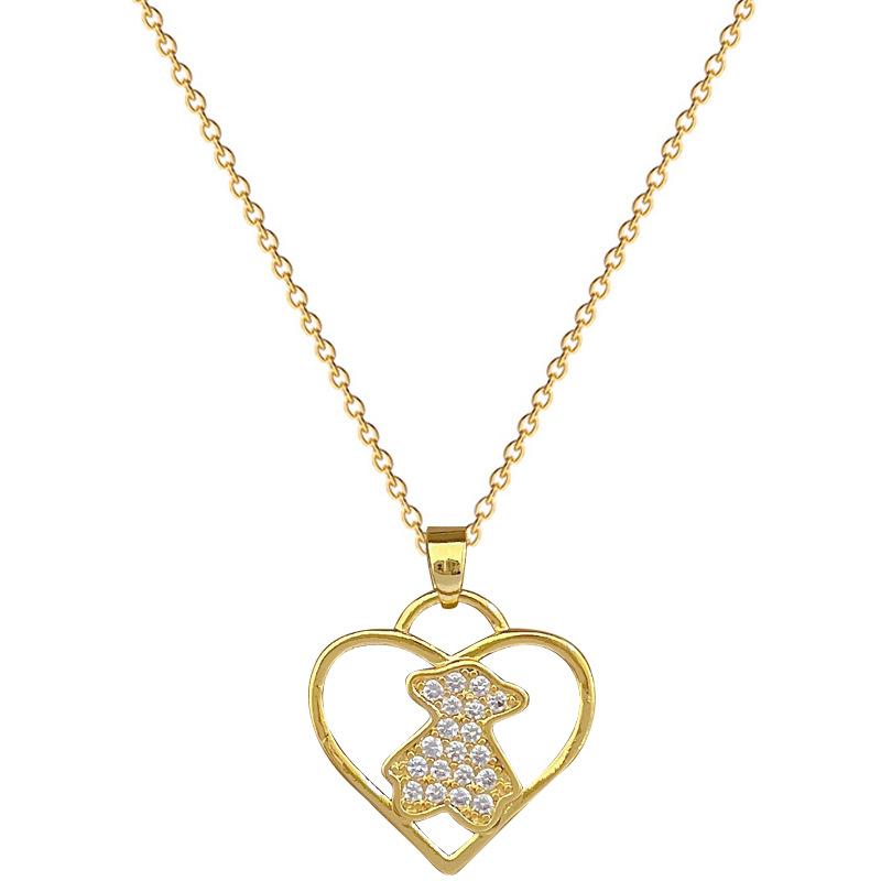 Love Bear Full Diamond Light Luxury Temperament Gorgeous Full Diamond Necklace Female Versatile Collarbone Chain Titanium Steel Chain