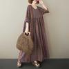 Summer Retro Age Reducing Ethnic Style Round Neck Short Sleeved Striped Dress